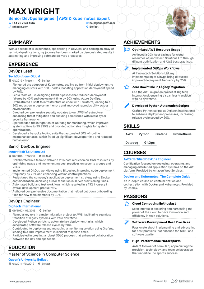 Devops Engineer CV example