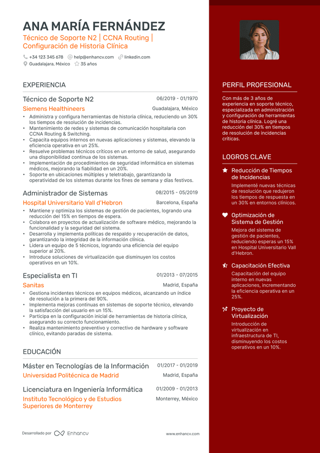 ejemplo de CV de Tecnico de Informatica