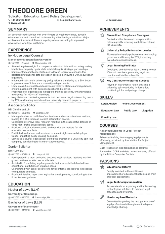 Lawyer CV example