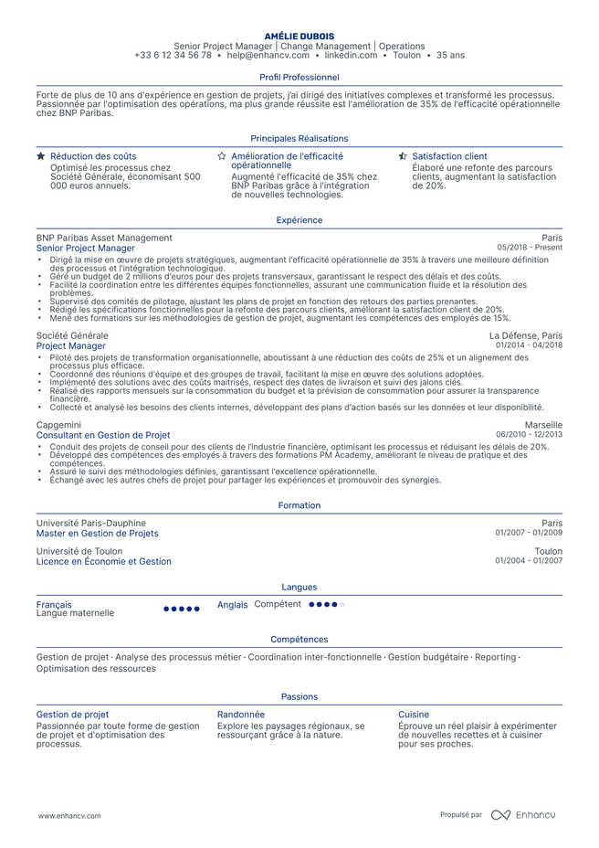 exemple de CV pour Chef de Projet Agile