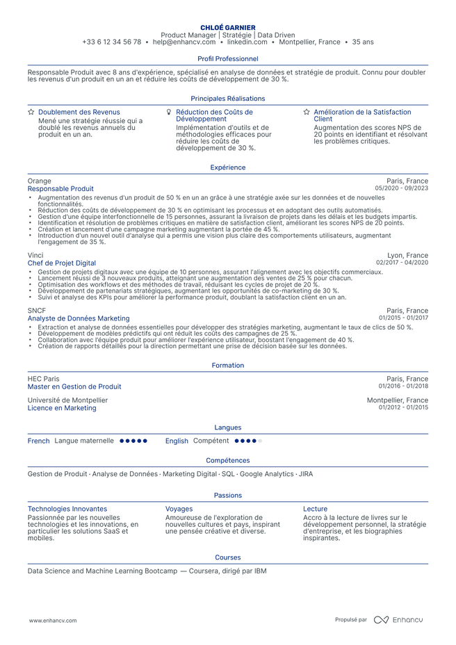 exemple de CV pour Commercial BTOB