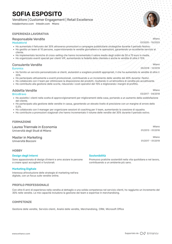 esempio di CV da Venditore
