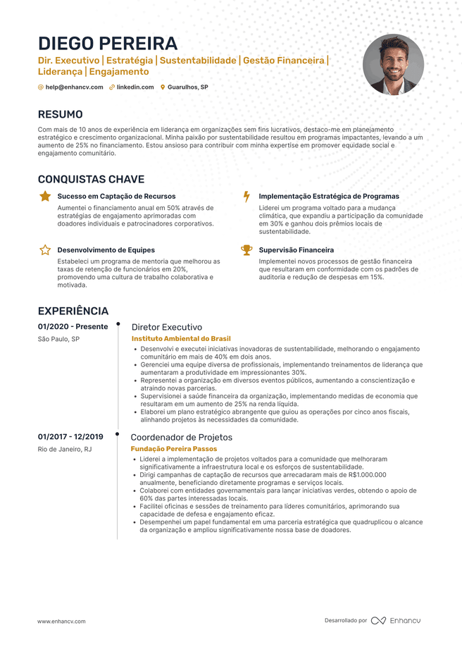 exemplo de currículo de Diretor