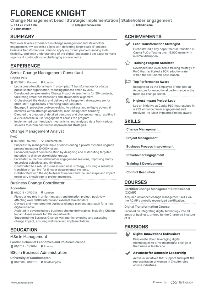 Management Consultant CV example
