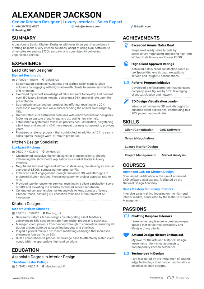 Kitchen Designer CV example