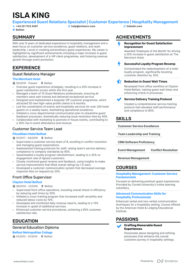 Hostess CV example