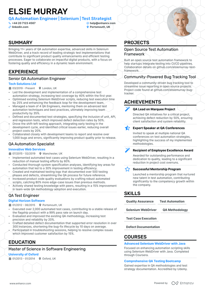 QA Tester CV example