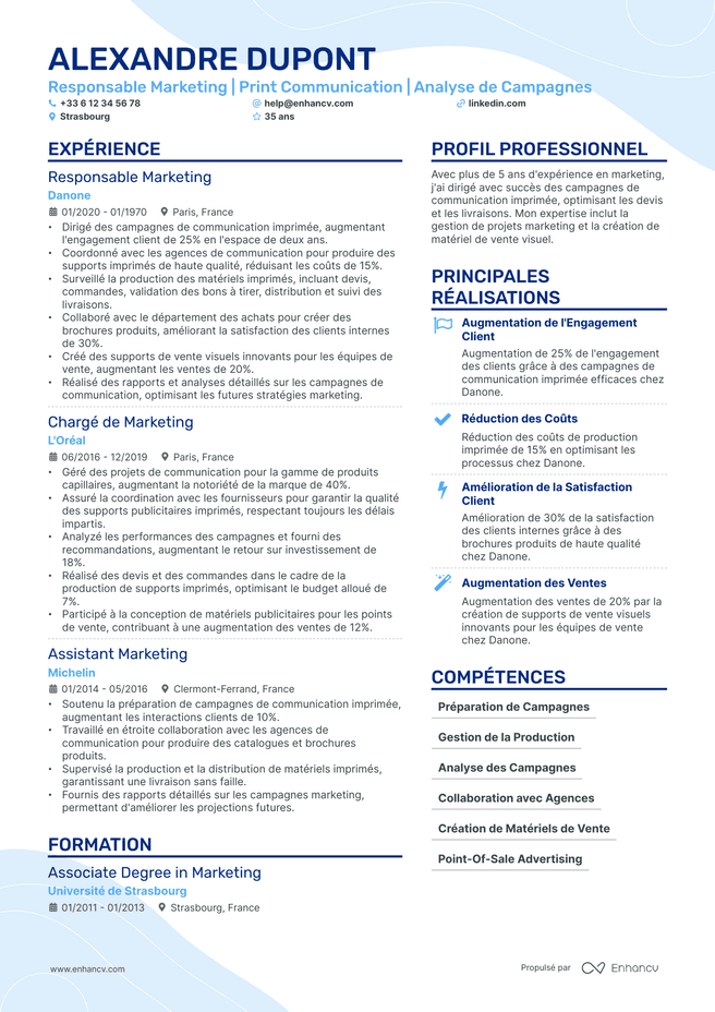 exemple de CV pour Assistant Marketing