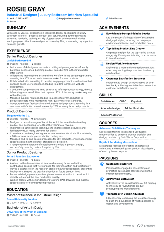 Industrial Design CV example