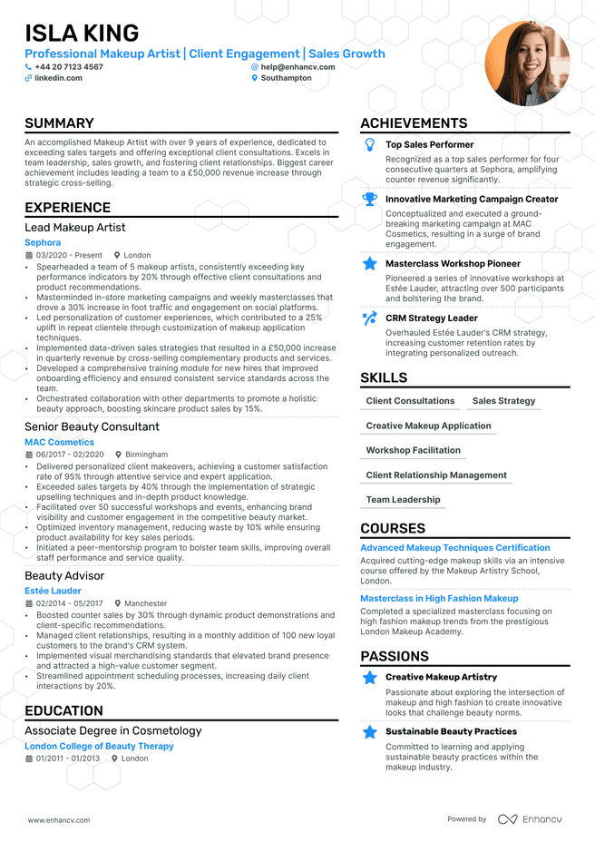 Makeup Artist CV example
