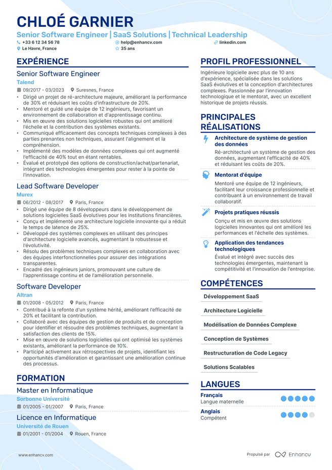 exemple de CV pour Ingenieur Principal