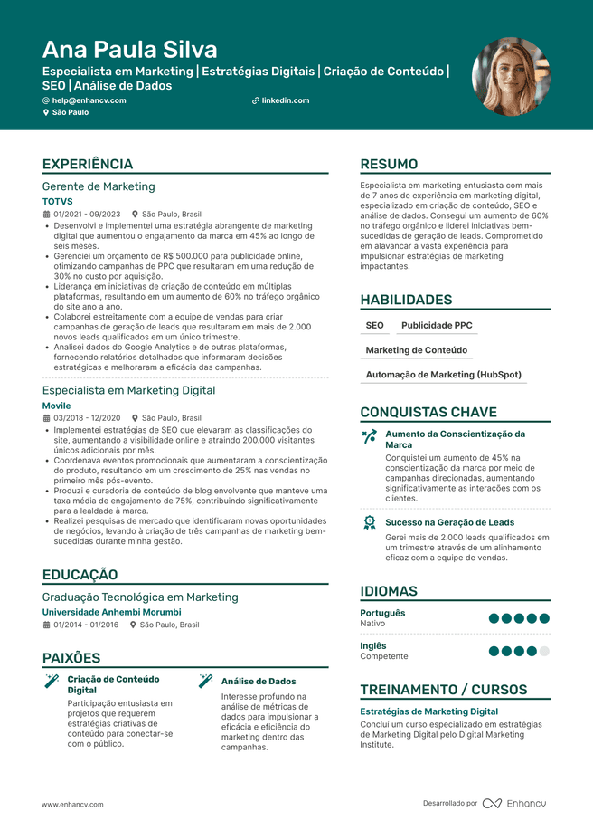 exemplo de currículo de Marketing Curriculo