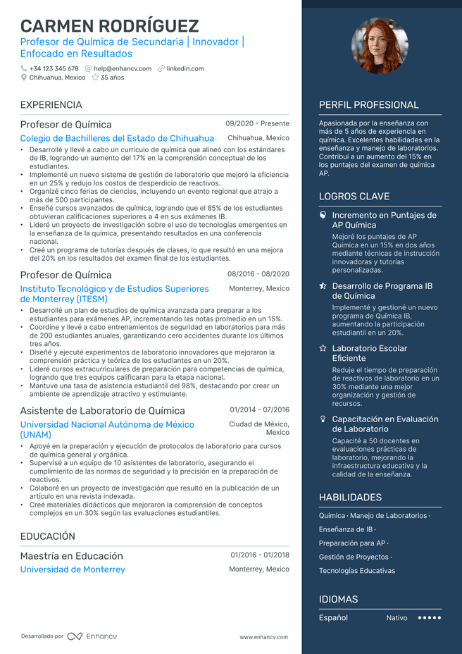 ejemplo de CV de Maestro de Secundaria