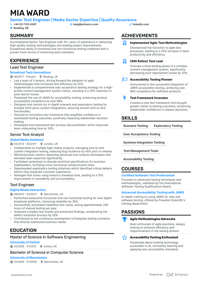 Manual Tester CV example