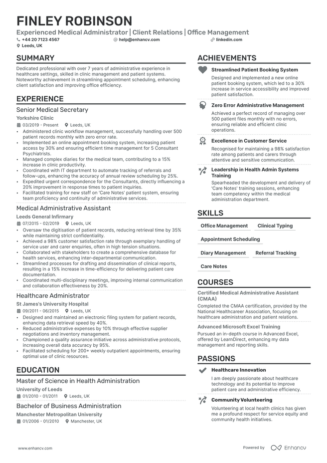 Medical CV example