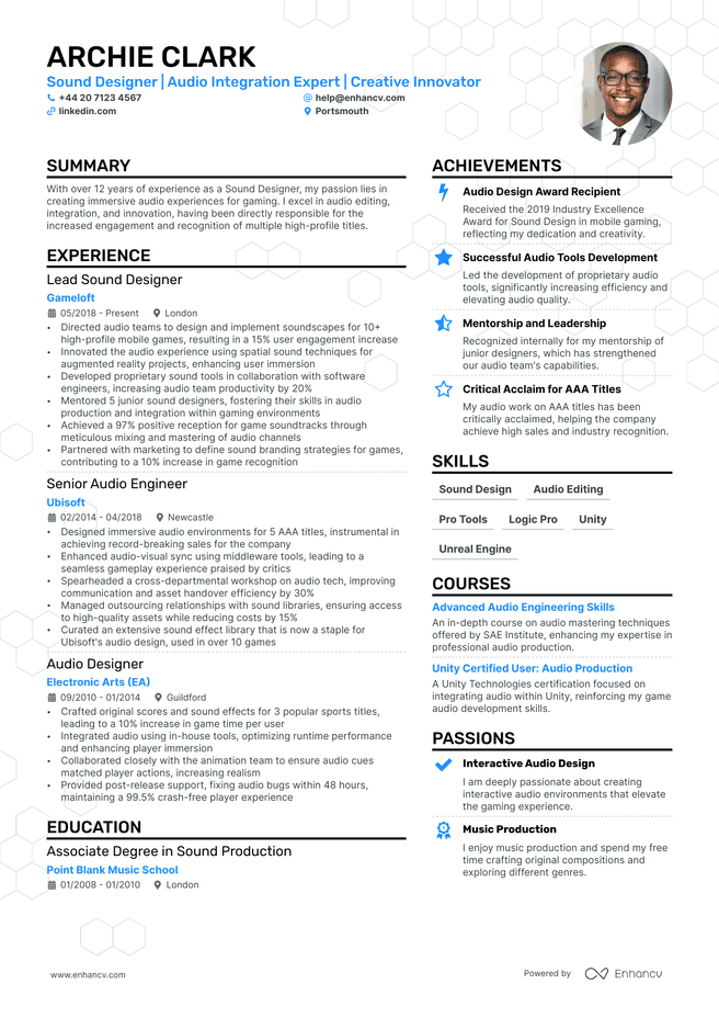 Sound Designer CV example