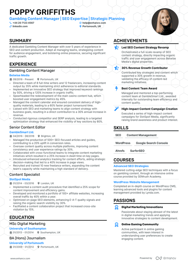 Content Manager CV example