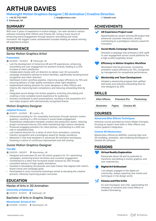 Motion Graphics CV example