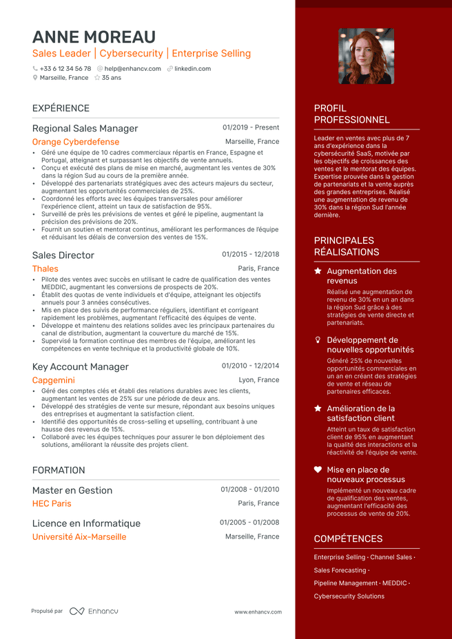 exemple de CV pour Directeur Commercial Regional
