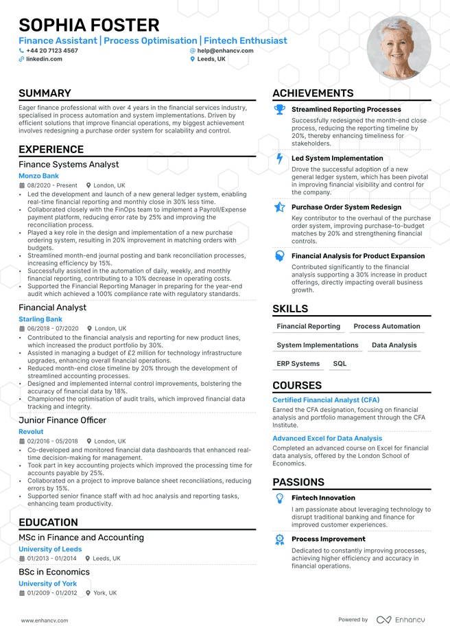 Finance CV example