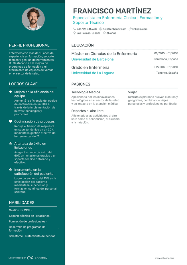 ejemplo de CV de Enfermera de Cuidados Intensivos