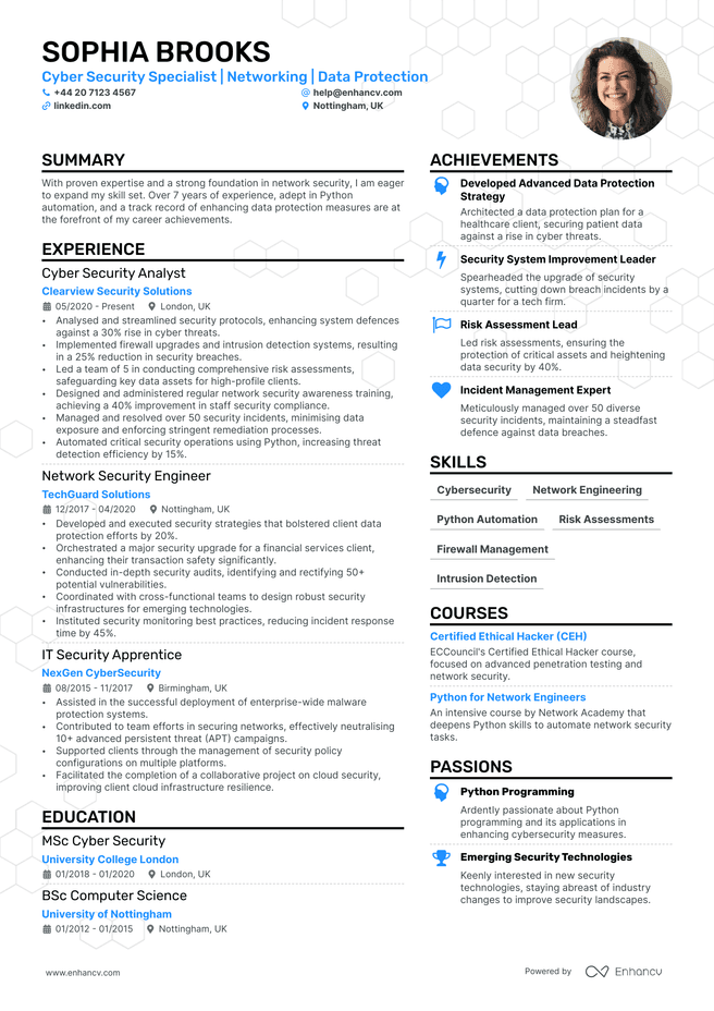 Cyber Security CV example