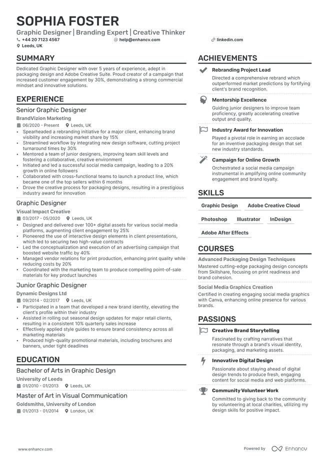 Graphic Design CV example