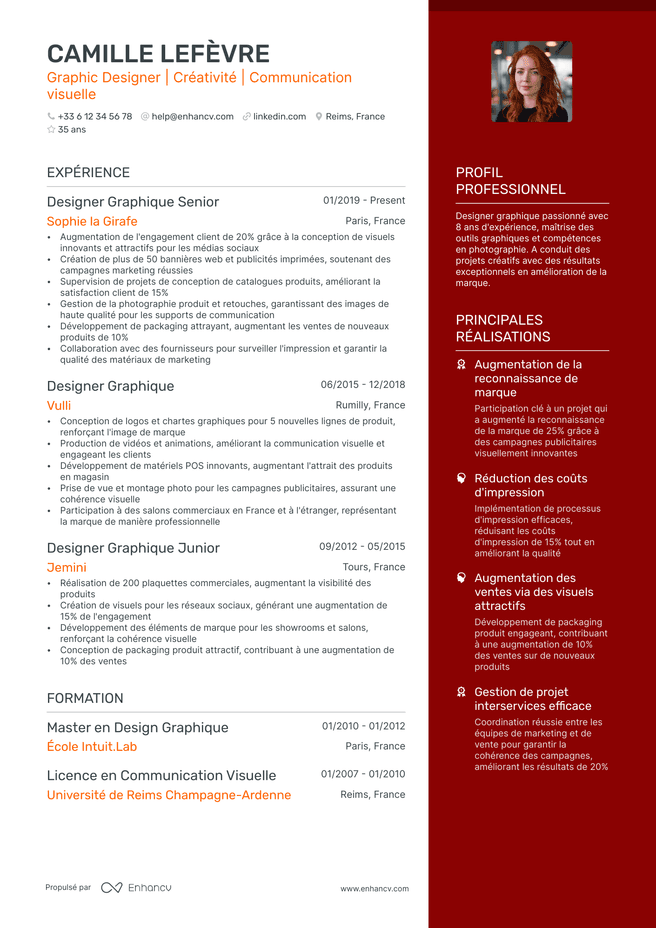 exemple de CV pour Graphiste Senior