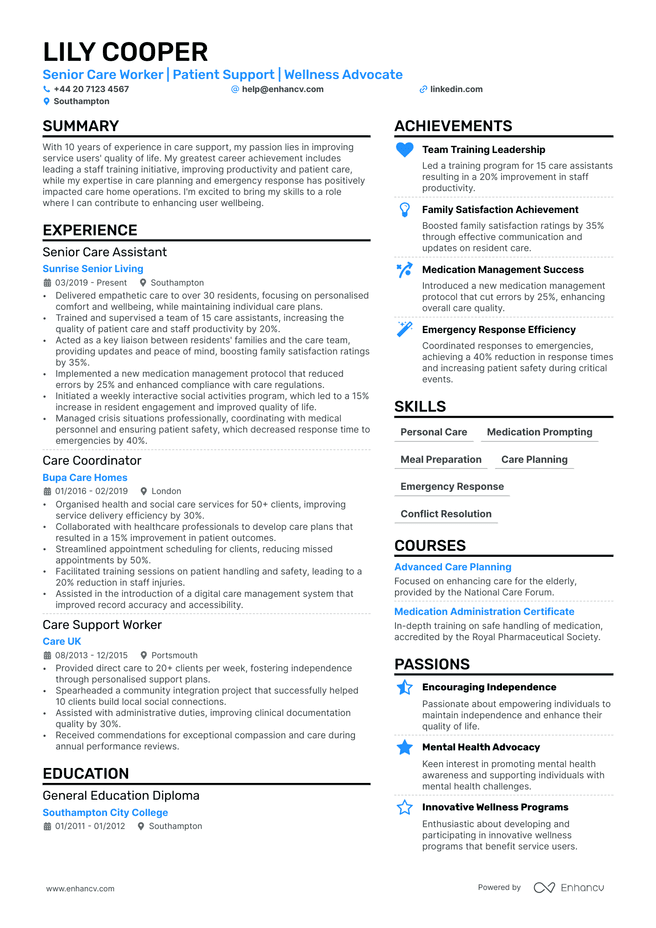 Care Worker CV example