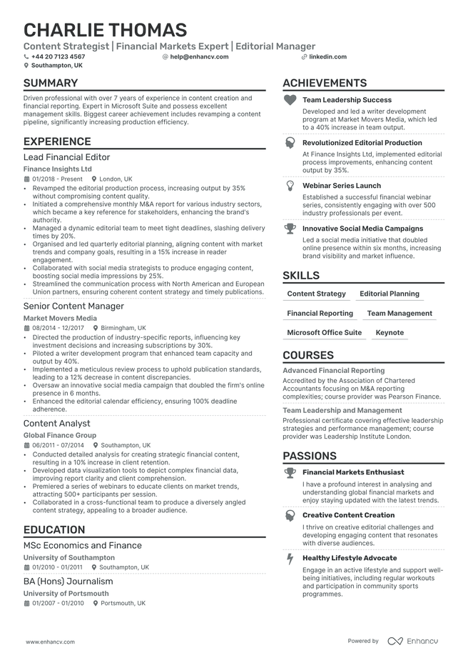 Editor CV example