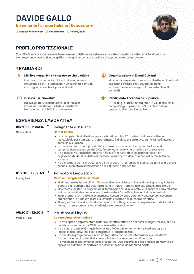 esempio di CV da Insegnante