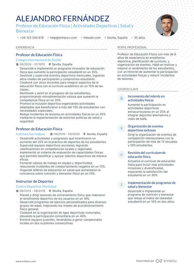 ejemplo de CV de Maestro de Educacion Fisica