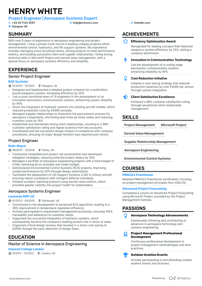 Aerospace Engineering CV example