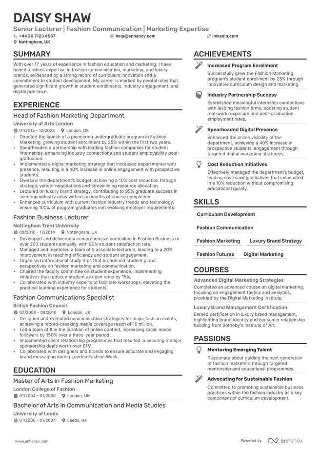 Fashion Marketing CV example