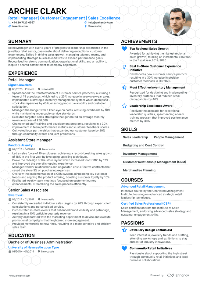 Retail Manager CV example