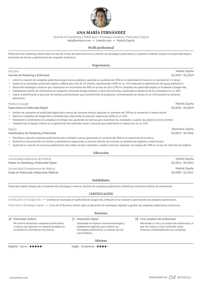 ejemplo de CV de ATS