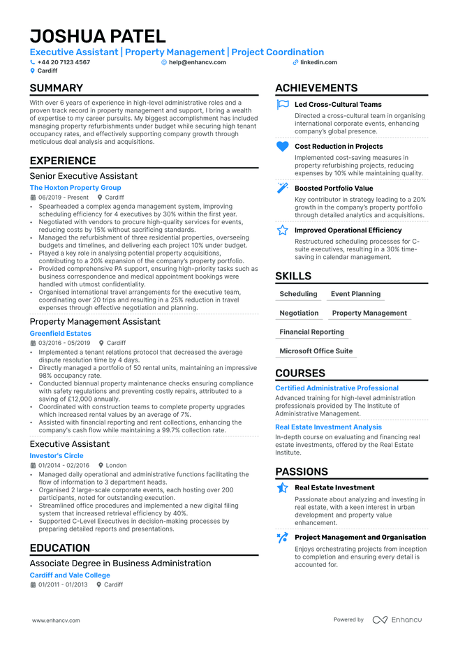 Personal Assistant CV example
