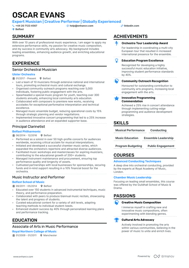 Musician CV example