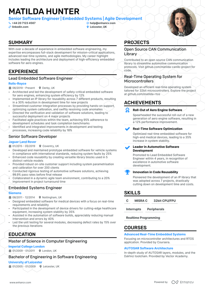 Embedded Software Engineer CV example