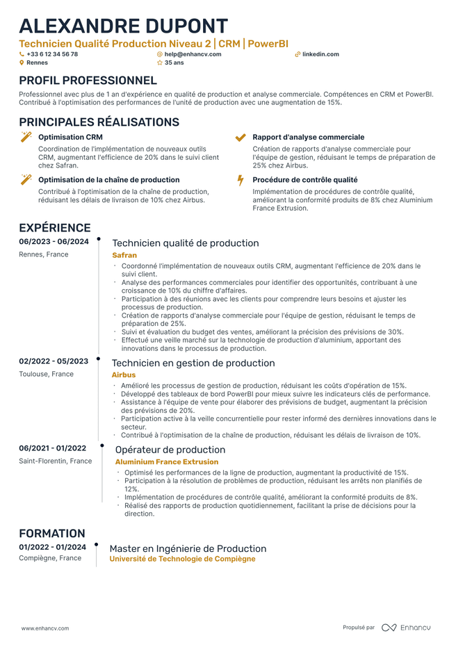 exemple de CV pour Chef de Projet Commercial