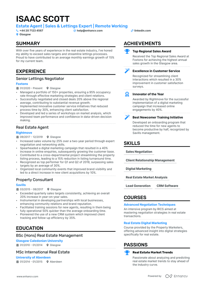 Estate Agent CV example
