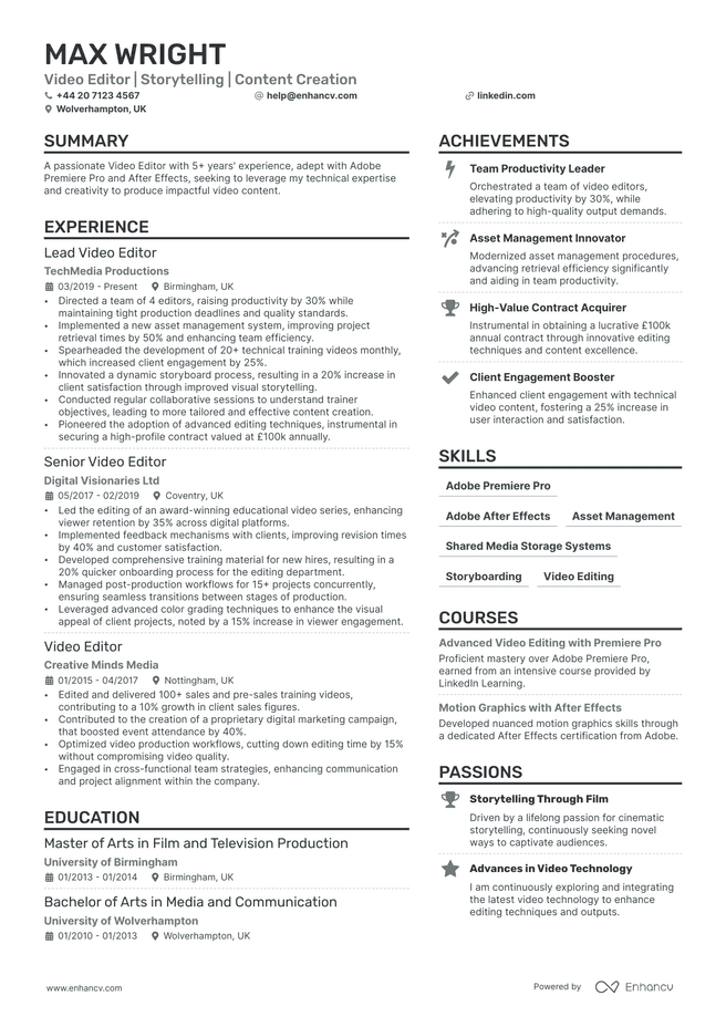 Video Editor CV example