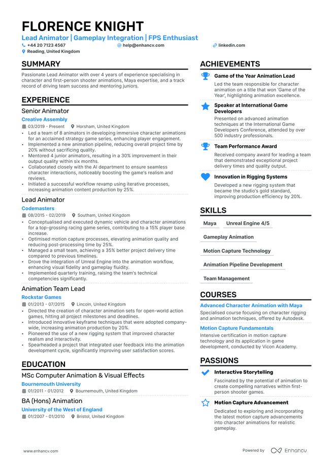 Animator CV example