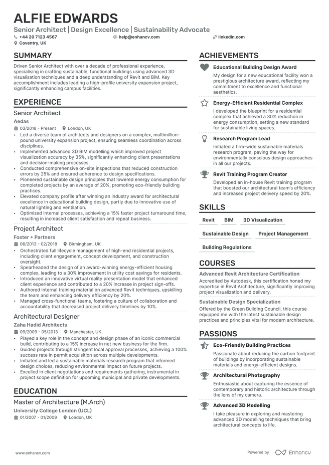 Architect CV example