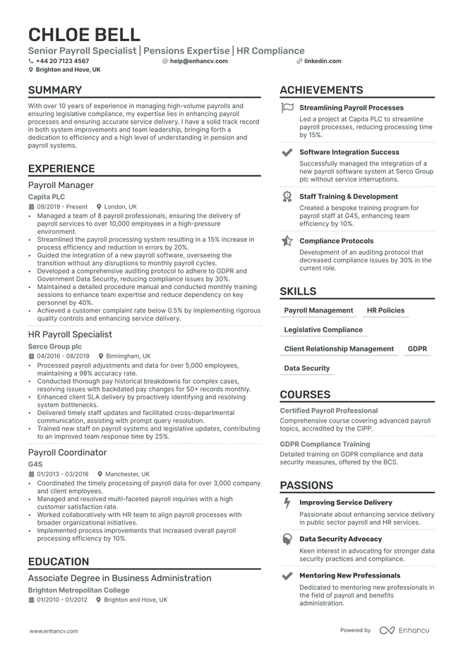 Payroll CV example