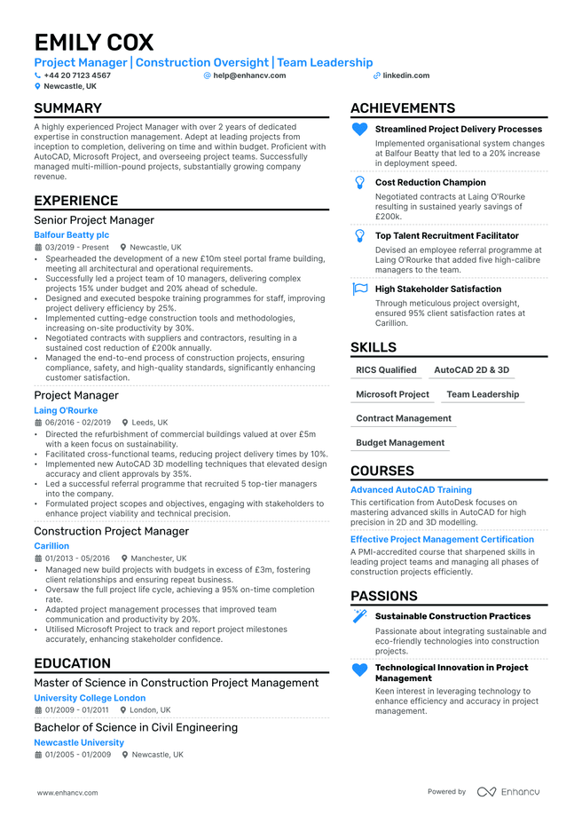 Senior Project Manager CV example