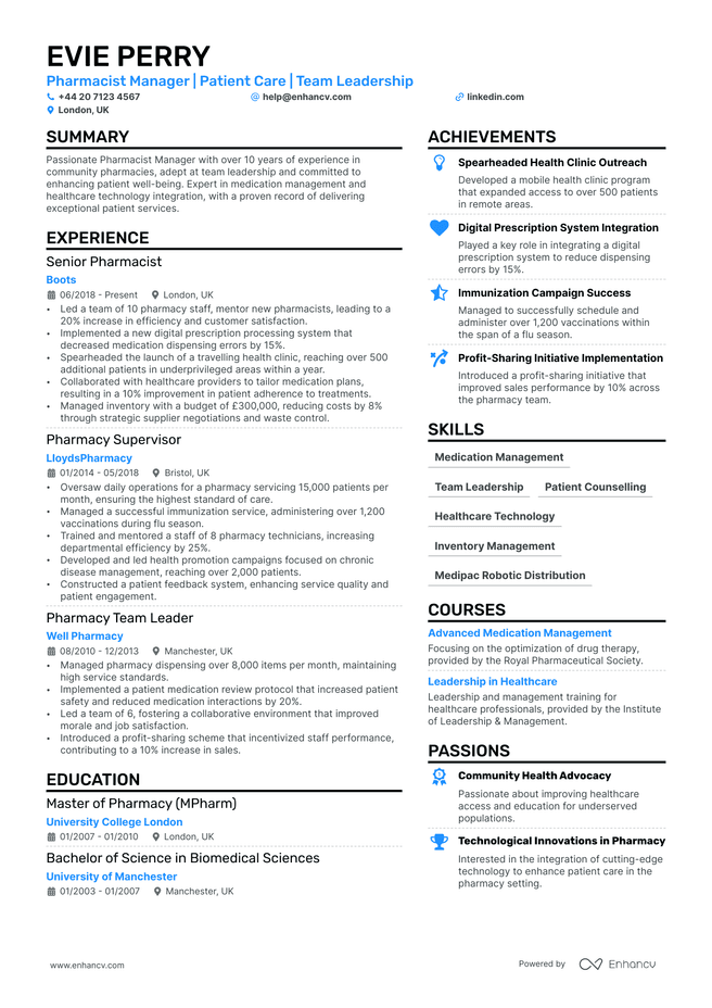 Pharmacist CV example
