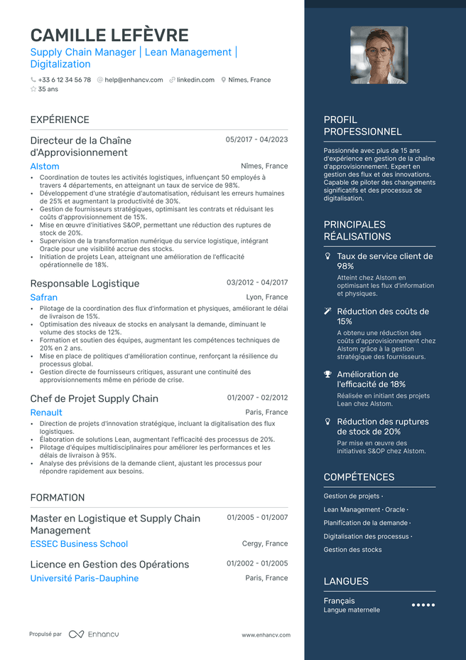 exemple de CV pour Manager de la Chaine d Approvisionnement