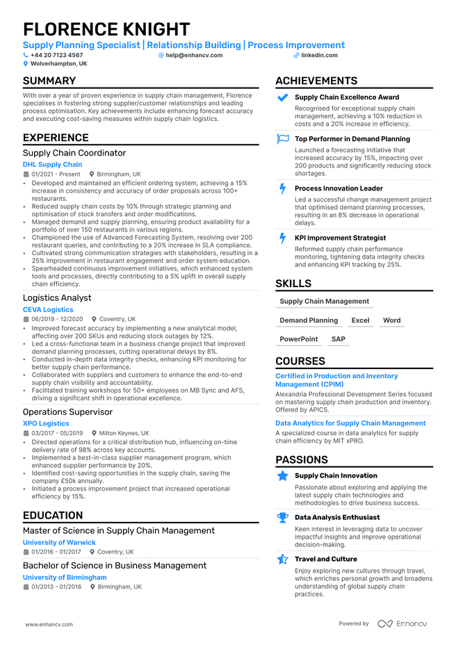 Restaurant CV example