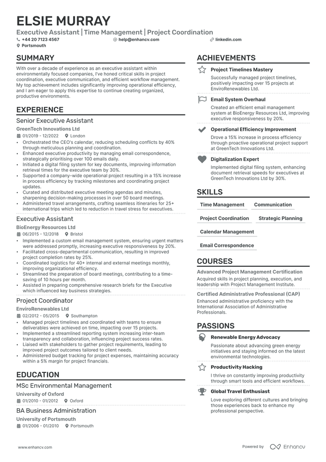 Executive Assistant CV example
